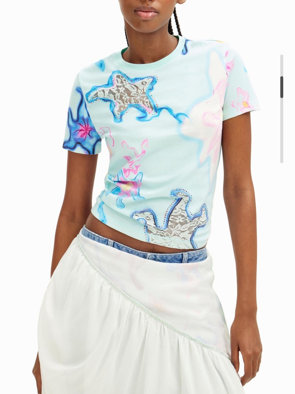 Desigual Light Blue Short Sleeve Tee with Starfish Motifs - Collina Strada